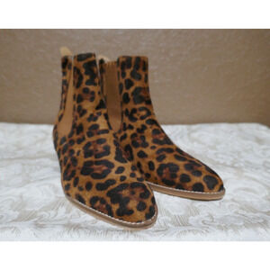 ARider Girl Leopard Print Ankle Boots - Size 6.5 US EUR 37 Pull On Faux Suede